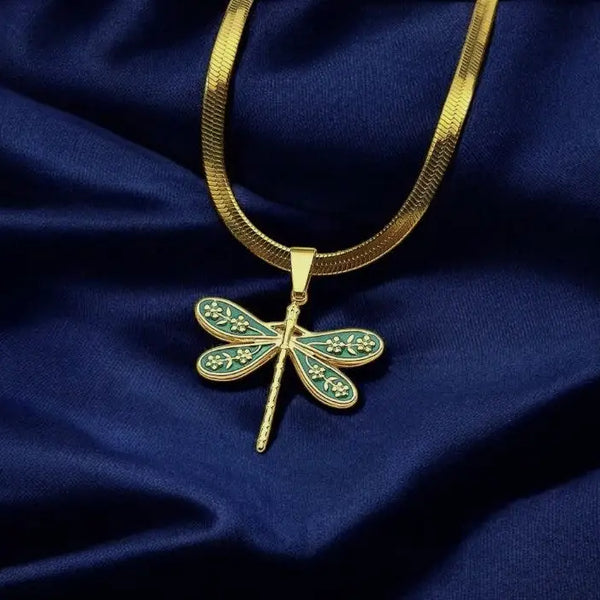 Pendentif Libellule En Acier Poli Miroir - 45mm, Ailes Dorées, Neuf Avec étiquettes