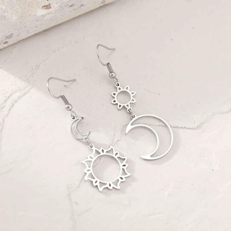 Boucle D'oreille pendante Soleil et Lune