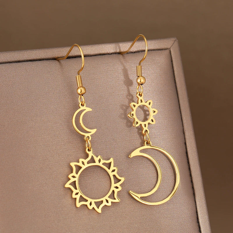 Boucle D'oreille pendante Soleil et Lune