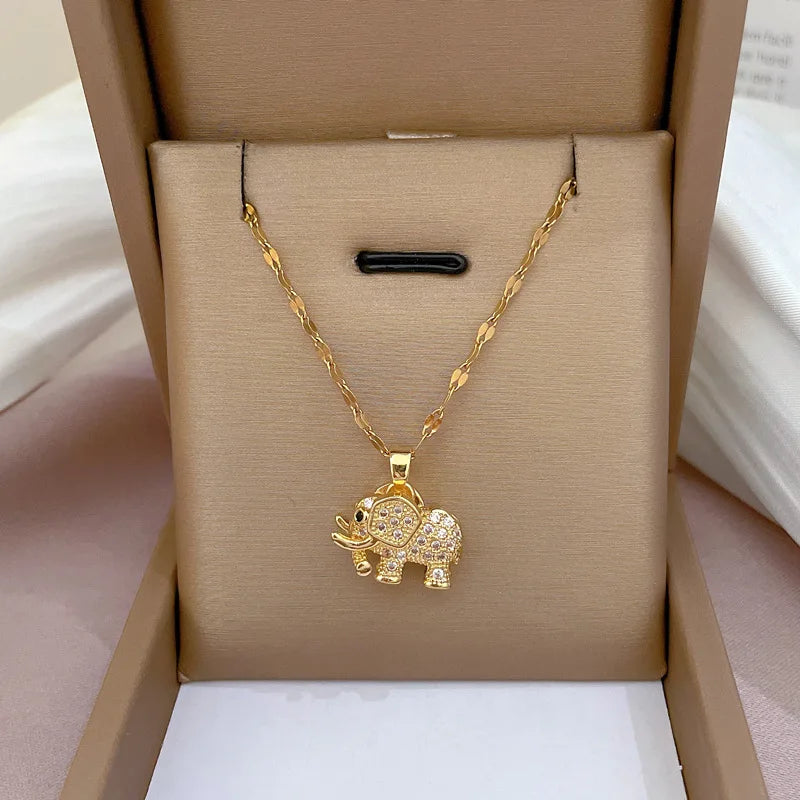 Collier avec Pendentif Éléphant Doré