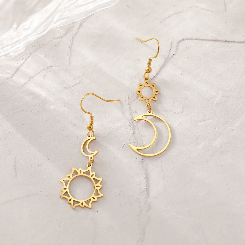 Boucle D'oreille pendante Soleil et Lune