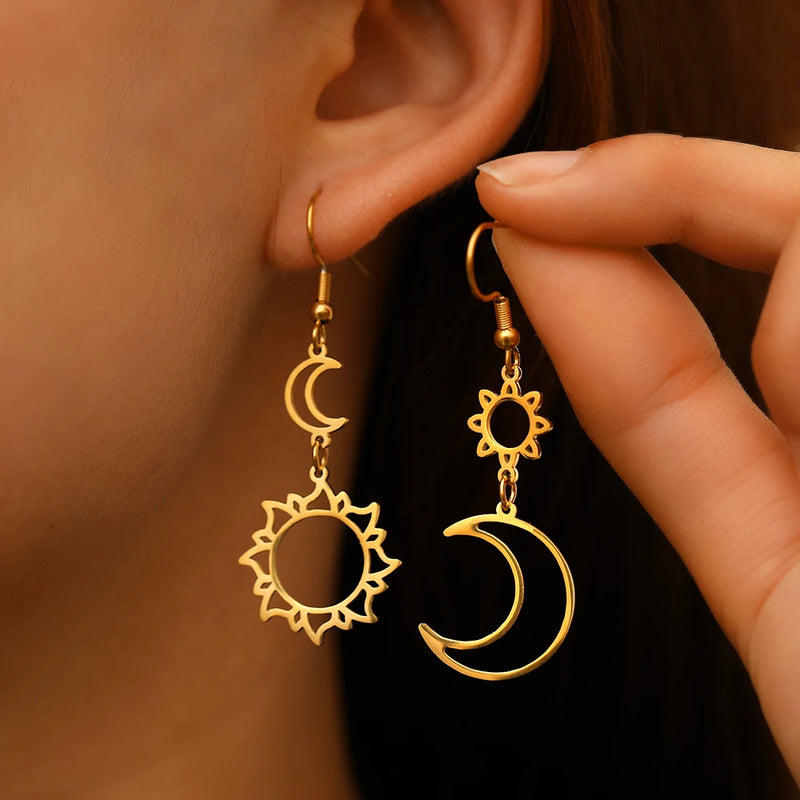 Boucle D'oreille pendante Soleil et Lune