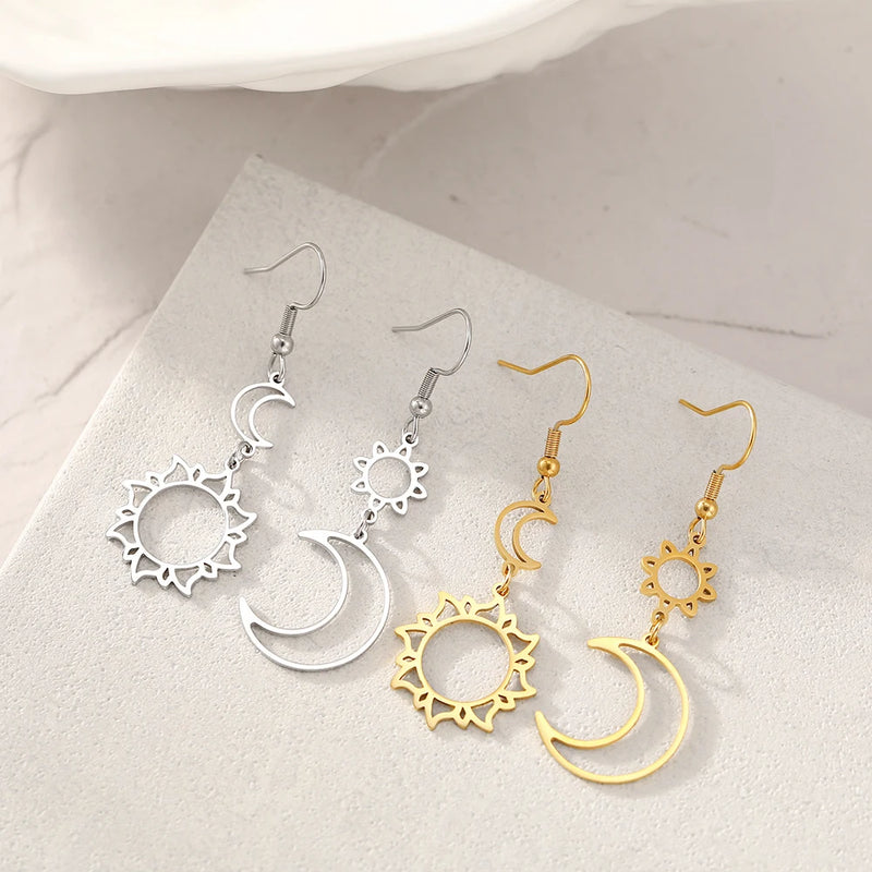 Boucle D'oreille pendante Soleil et Lune