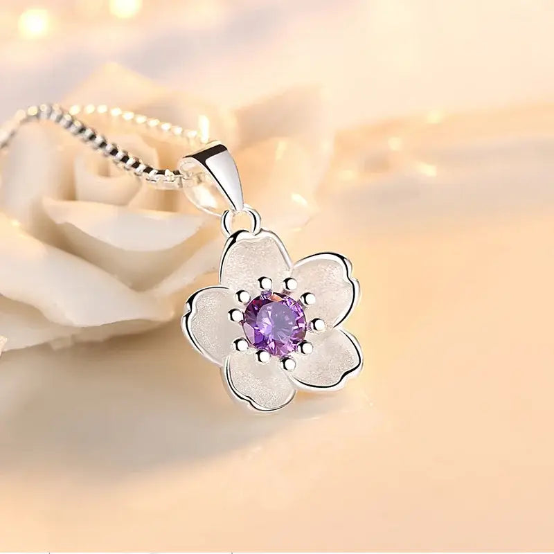 Collier Fleur Pierre Violette - colliers